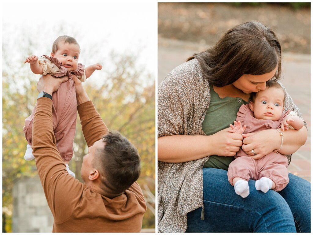 Filby Family - Regina Family Photography - Wascana Park - 08 - Dad lifting baby up and baby sitting with mom on steps