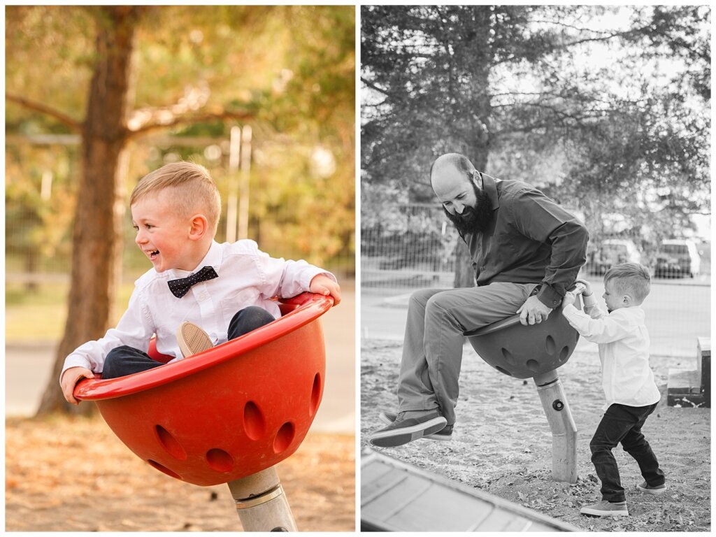 Nickel Family - Regina Science Centre - Family Photo Session - 15 - Father and son spinning in chair