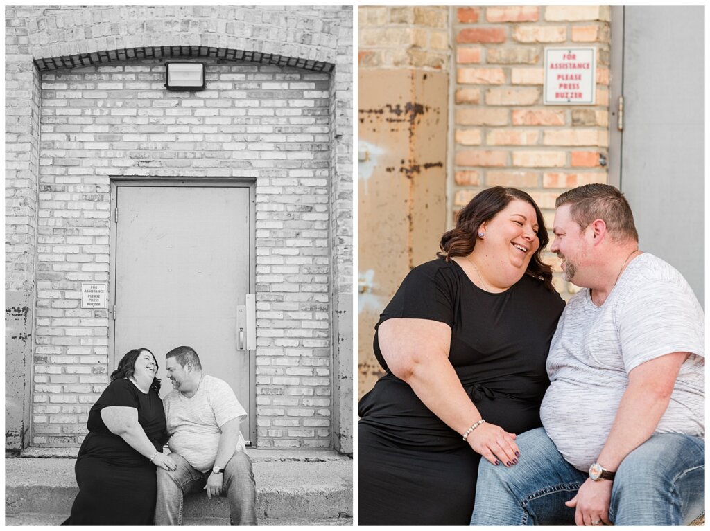 Regina Couples Photo Session - Scott & Ashley 2021 - Regina Warehouse District - 01 - Couple sitting on steps
