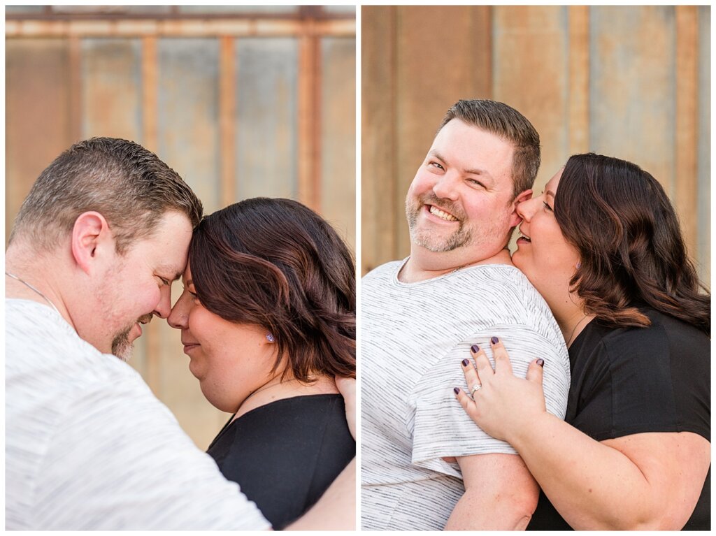 Regina Couples Photo Session - Scott & Ashley 2021 - Regina Warehouse District - 08 - Couple in front of textured back alley wall