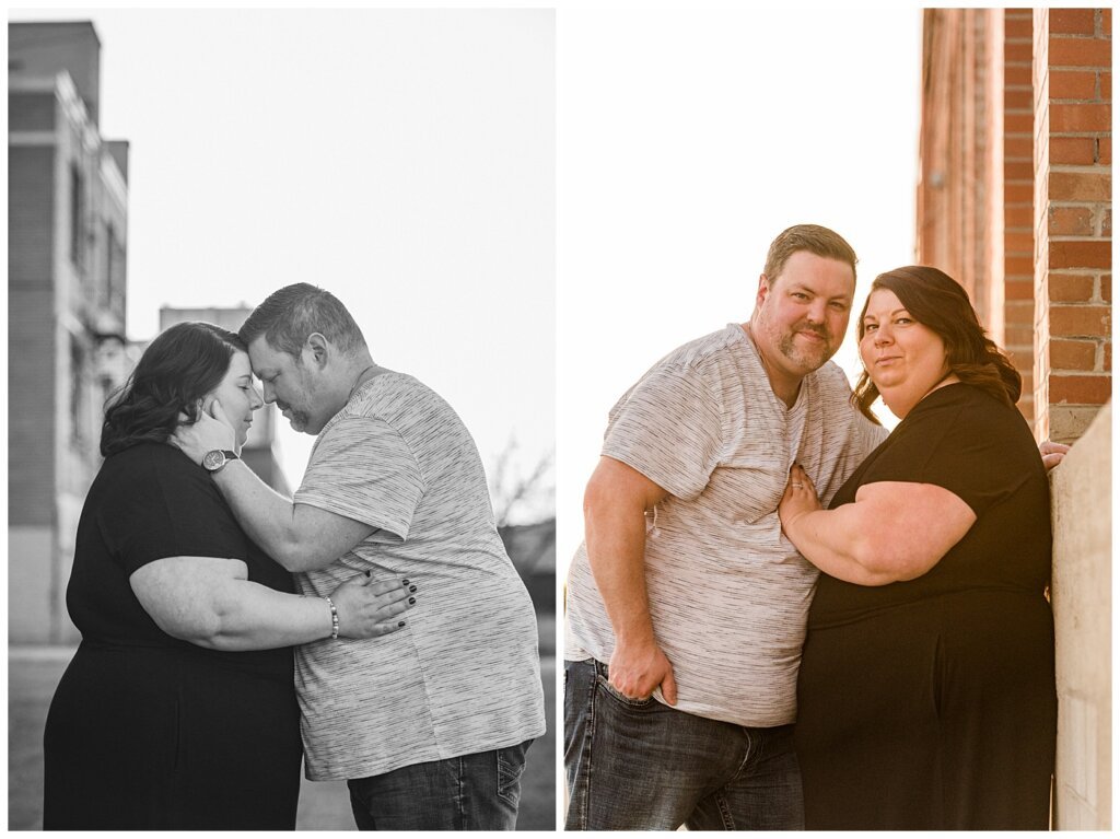 Regina Couples Photo Session - Scott & Ashley 2021 - Regina Warehouse District - 11 - Couple in black and white in back alley