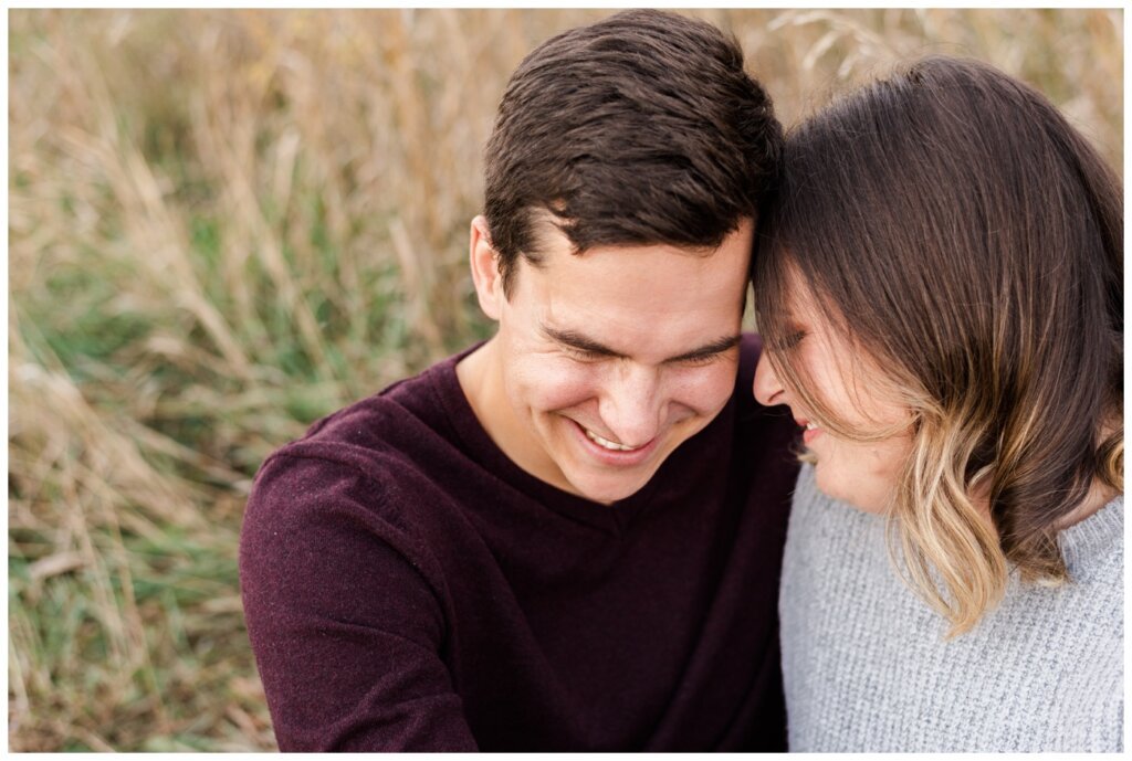 Regina Engagement Photography - Ben & Megan - Engagement Session at AE Wilson Park and Island - 03 - Close up of couple nuzzling into each other