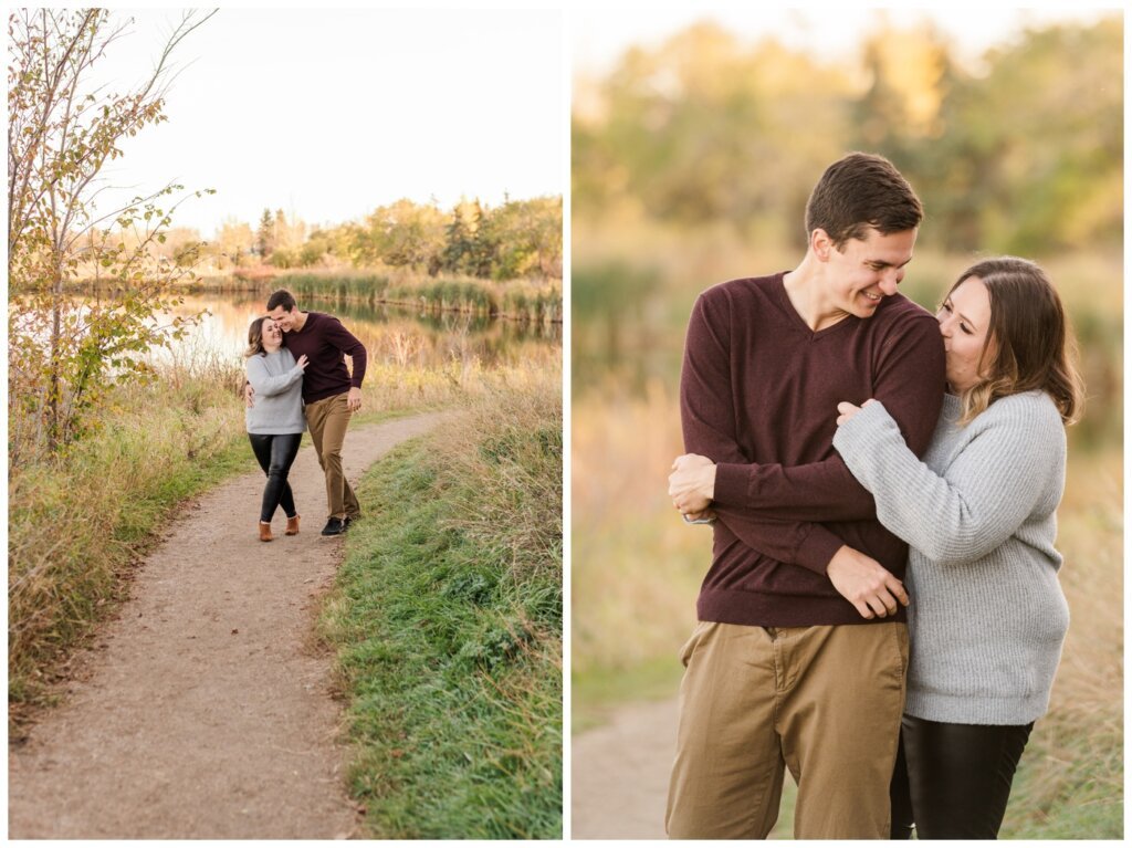 Regina Engagement Photography - Ben & Megan - Engagement Session at AE Wilson Park and Island - 08 - Megan kissing ben's shoulder