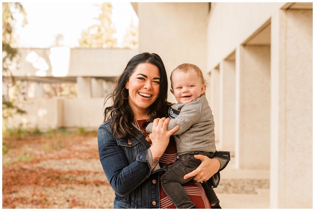 Regina Family Photographers - Keen Family - 2021 - TC Douglas Building - 04 - Mom, Dionne, with youngest child