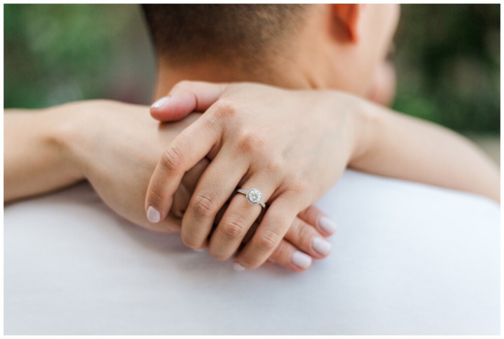 Close up of Sam's engagement ring from Royalty Goldsmiths