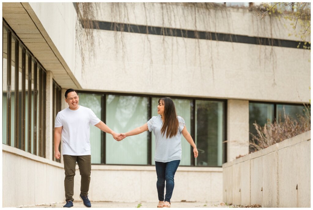 Couple walking and laughing