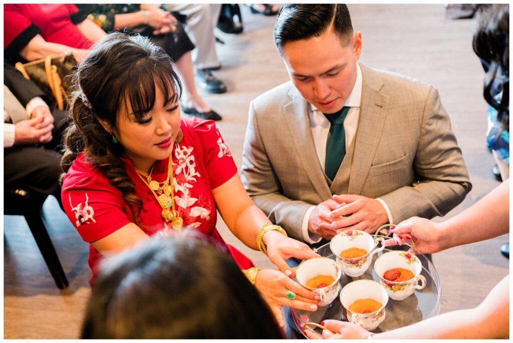 Sam & Benton Chinese Tea Ceremony at Western Pizza Rochdale as couple serves tea