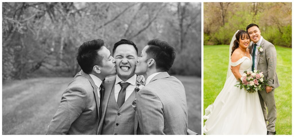 Sam & Benton - Wascana Park - Groom with groomsmen and bride with brother