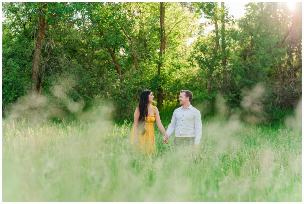 Adam Caitlin 01 Lumsden Valley Couple stands in tall grass