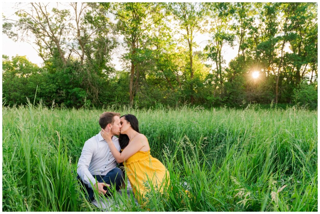 Adam Caitlin 10 Lumsden Valley Couple share a kiss in the tall grass