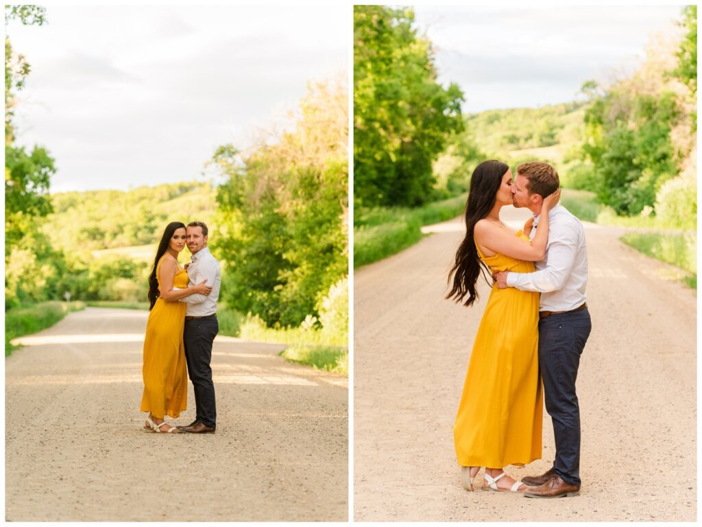 Adam Caitlin 12 Lumsden Valley Couple pose on a gravel road in the valley