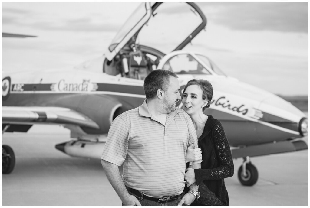 Shawn & Jennifer - 15 Wing Moose Jaw - 03 - Bride looks at her husband-to-be in front of Snowbird