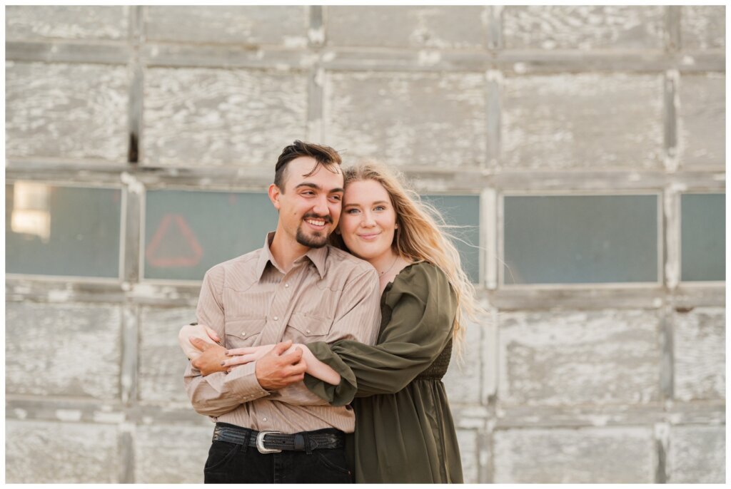 Orrin & Jade - 03 - Weyburn Engagement - Bride to be hugs her groom