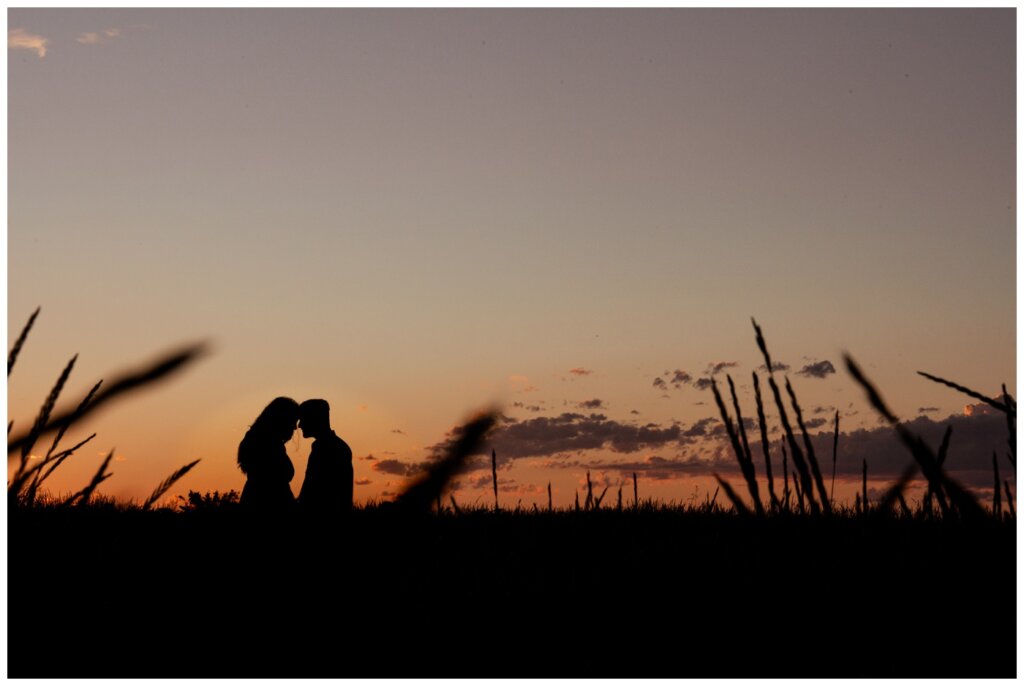 Orrin & Jade - 16 - Weyburn Engagement - Silhouette of couple standing in a summer field