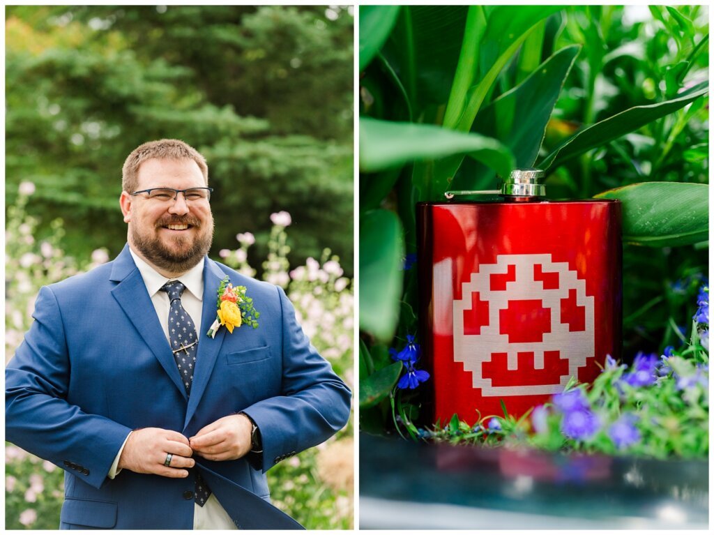 Paul & Lubomyra - Ukrainian Wedding - 01 - Groom prep - Mario Mushroom Flask