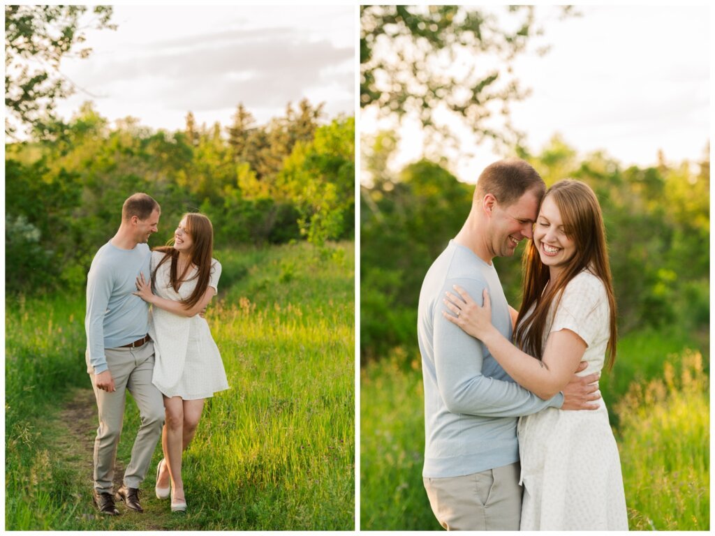 Ryan & Melissa - 06 - Wascana Habitat Conservation Area - Couple laughs as they walk down a trail