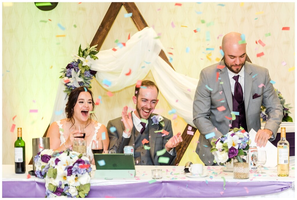 Andrew & Alisha - Regina Wedding Photography - 39 - Surprise confetti cannon from the best man