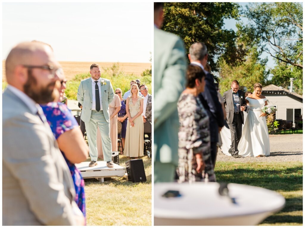 Declan & Katherine - 34 - Regina Wedding - Bride walking down the aisle to her groom