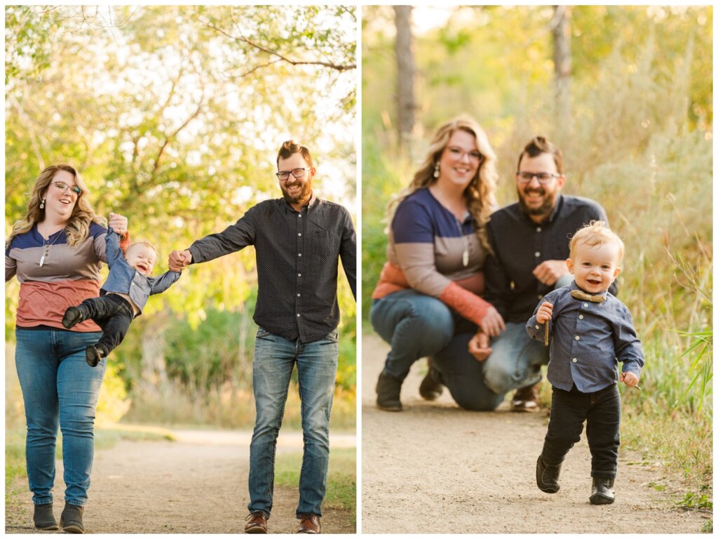 Moffatt Family - 03 - Regina Family Session - Parents swing their son by his arms