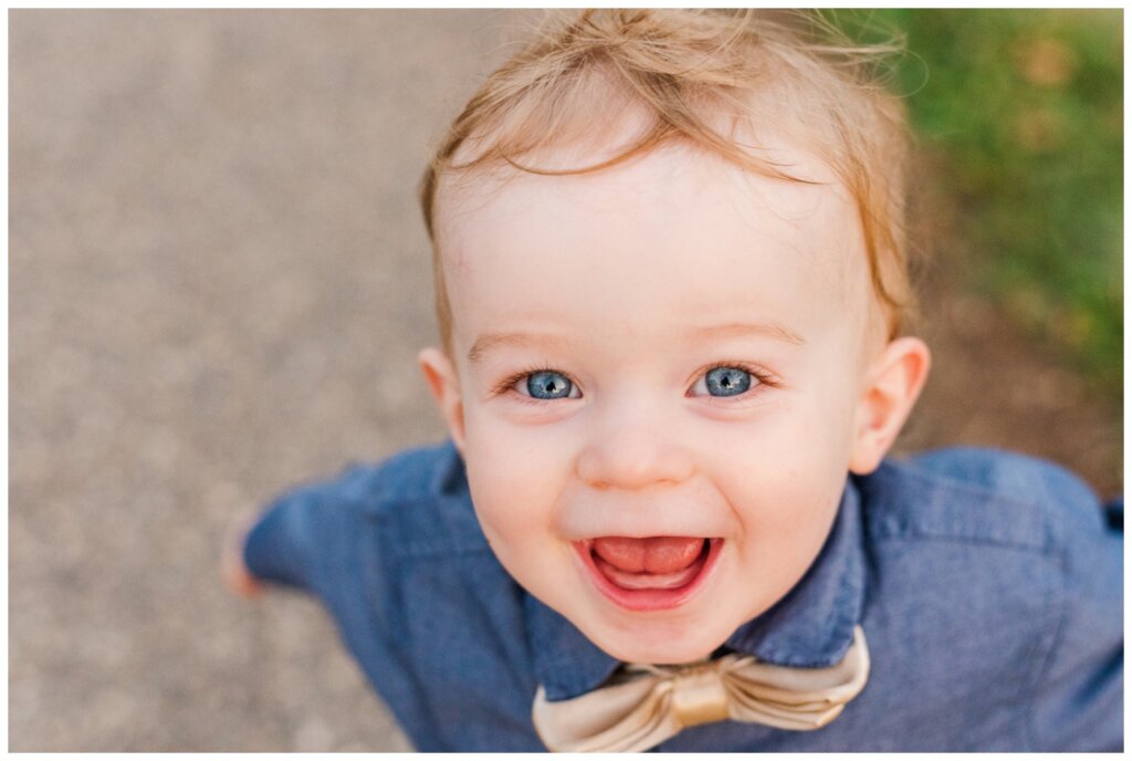 Moffatt Family - 11 - Regina Family Session - Little boy in a bow tie with brilliant blue eyes
