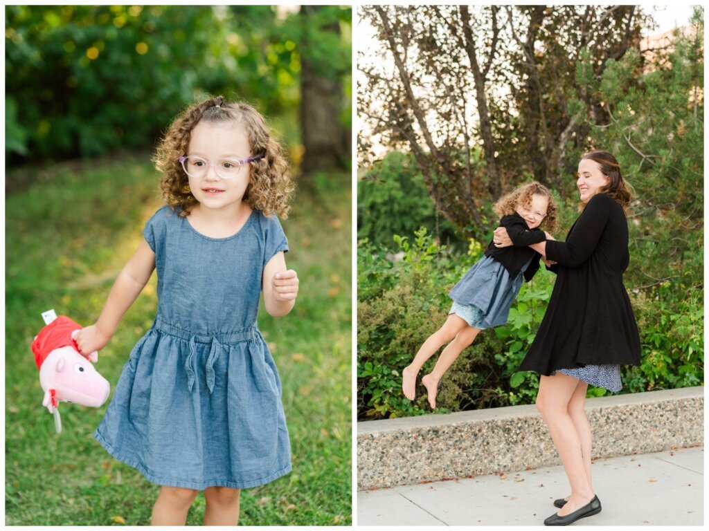 Swereda Family - 11 - Regina Family - Little girl in chambray dress with her Peppa Pig stuffed plush