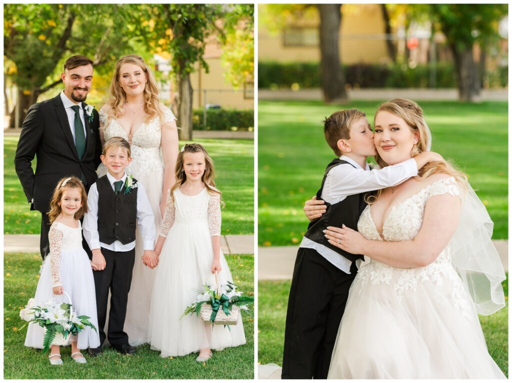 Orrin & Jade - 18 - Weyburn Wedding - Bride & Groom with their ring bearer and flower girls