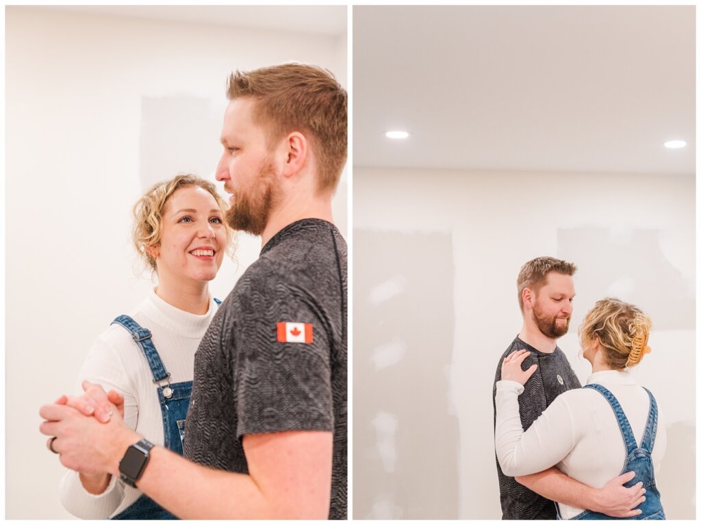 Tyrel & Allison - Winter 2022 - 11 - Couple dancing in their basement during renovations