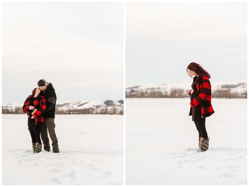 Brett & Brittany - Winter 2023 - Lumsden Valley - 09 - Showing off the baby bump in the Lumsden Valley