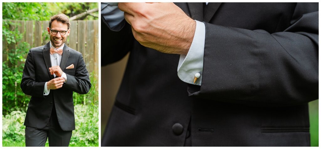 Brett & Rachelle - Delta Regina Wedding - 02 - Ice Cream Cone Cufflinks