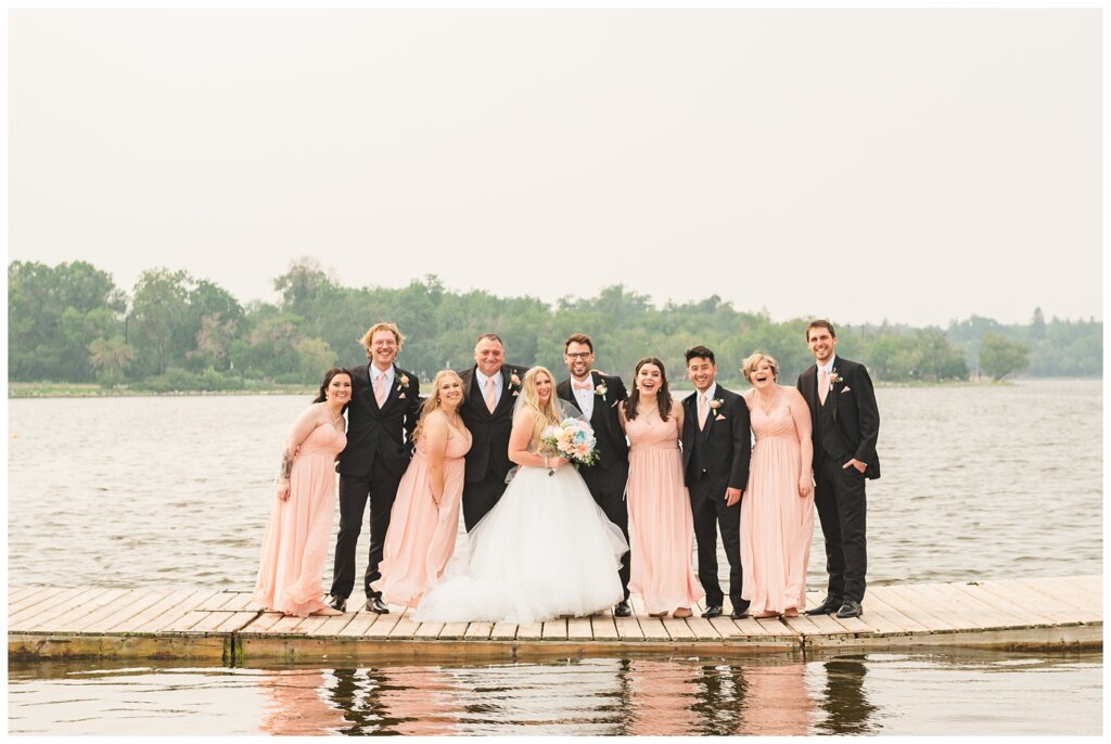 Brett & Rachelle - Delta Regina Wedding - 11 - Wedding Party on docks at Wascana Rowing Club
