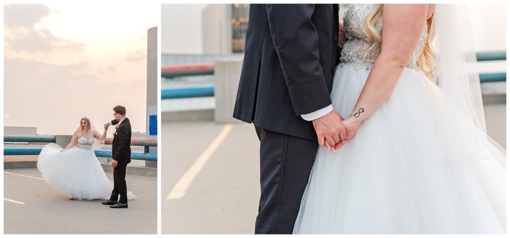 Brett & Rachelle - Delta Regina Wedding - 20 - Dancing on top of Parkade