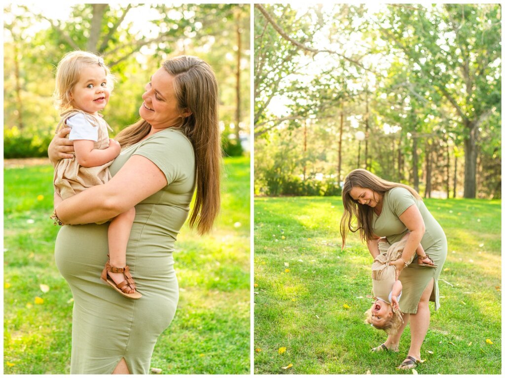 Filby Family 2023 - 07 - Mother poses with her daughter as she perches atop her baby sibling