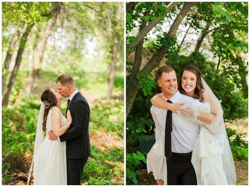 Ryan & Melissa - Hotel Sask Wedding - 13 - Bride & Groom piggyback ride