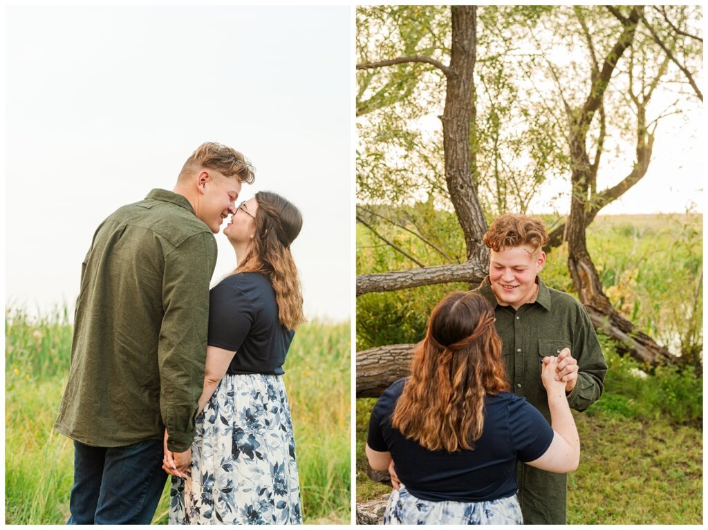 Kenny-Marrick-Engagement-Our-Lady-of-Lourdes-Shrine-02-Couple-leans-in-for-a-kiss