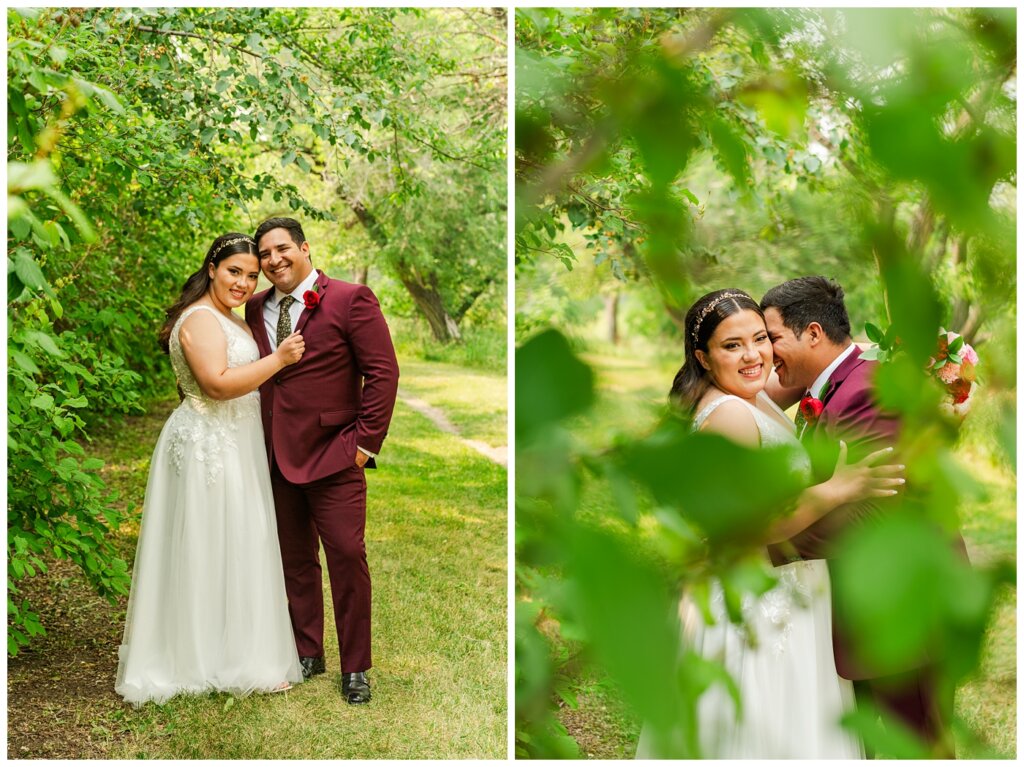 Luis & Keila - Summer wedding 2023 - Les Sherman Park - 14 - Bride with her groom in his maroon suit
