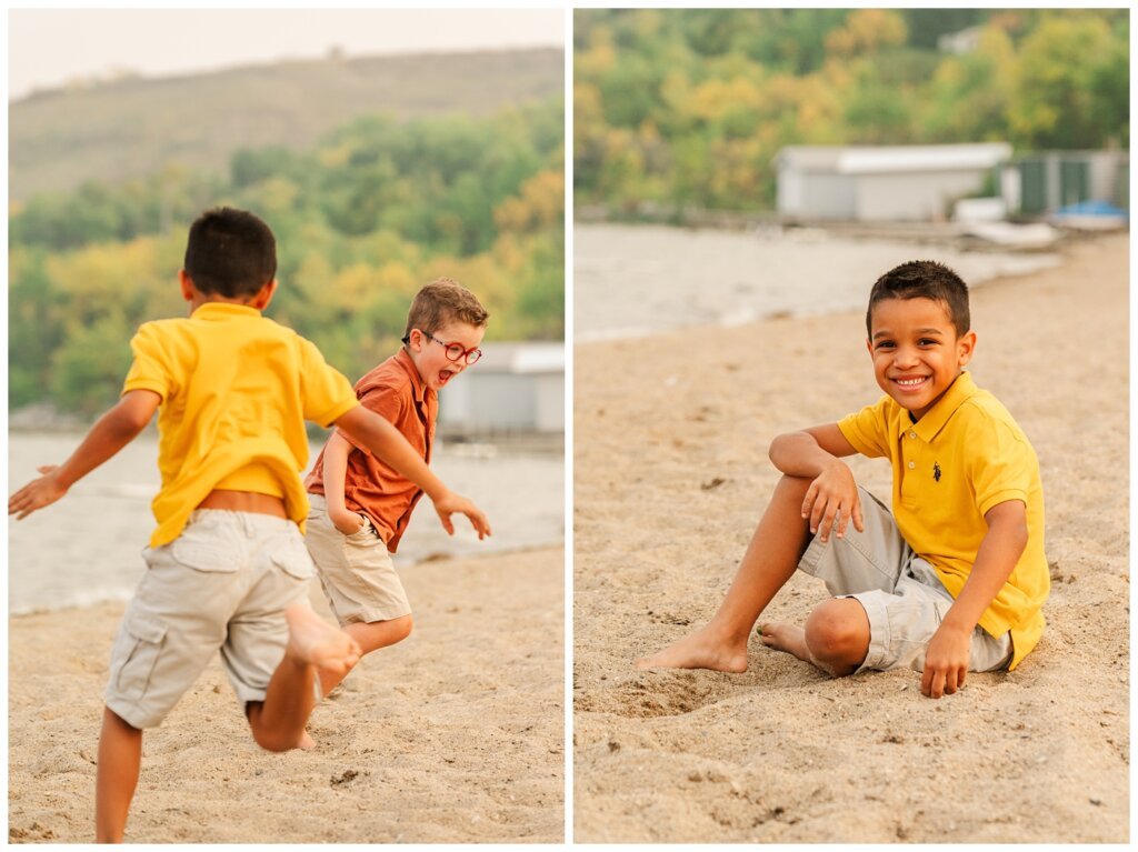 Jaarsma Family - Lumsden Beach - 13 - Boy chases his brothr on the beach