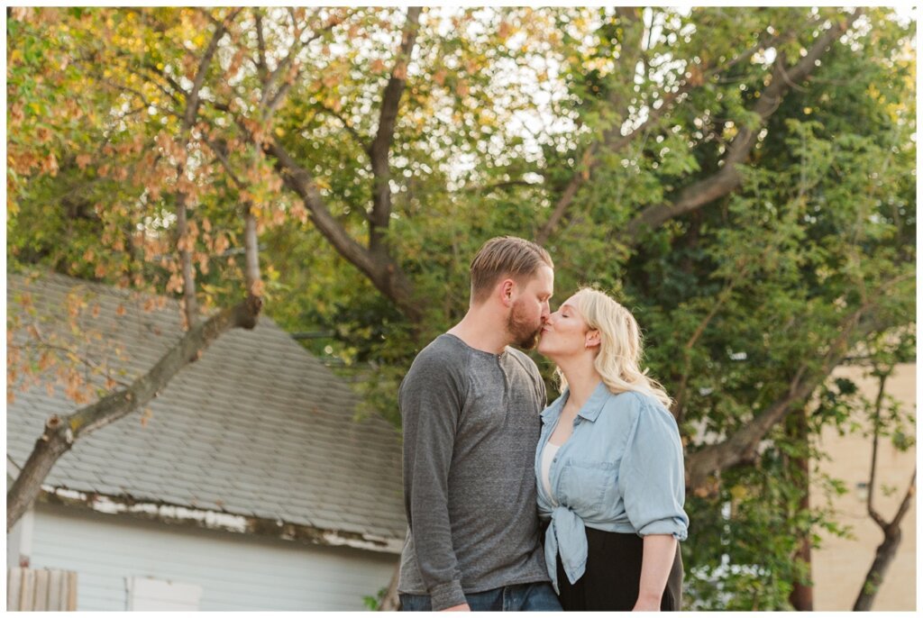 Lindskog Family - Cathedral Village - 01 - Tyrel & Allison Couple kisses in an alley