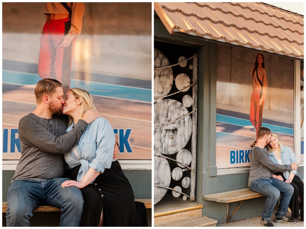 Lindskog Family - Cathedral Village - 06 - Couple kisses on a bench