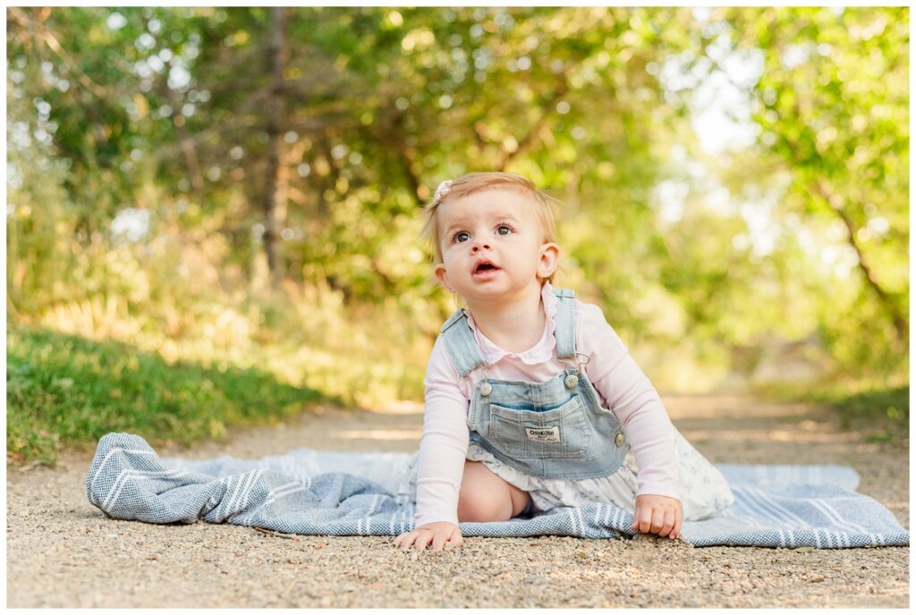 Parsons Family - AE Wilson Park - 08 - Baby crawls off of blue blanket