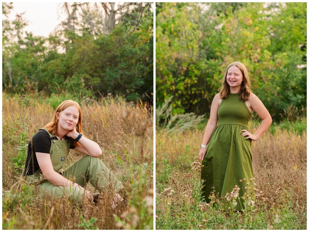 Schoenroth Family - AE Wilson Park - 04 - Girl with red hair sits in green Vans overalls