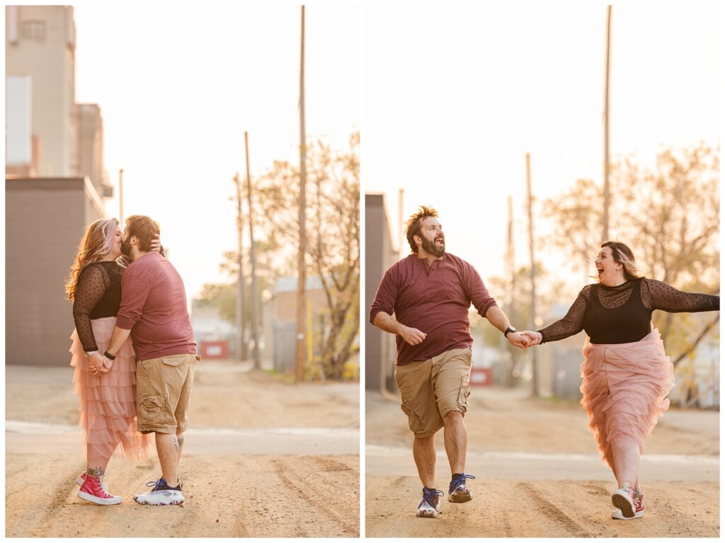 TJ & Danielle - Regina Warehouse District - 09 - Couple frolics down the alley