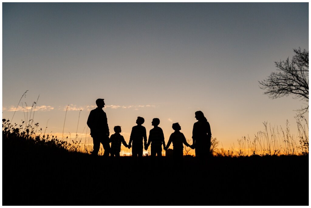 Neufeld Family - Wascana Habitat Conservation Area - 20 - Family of six silhouette at sunset