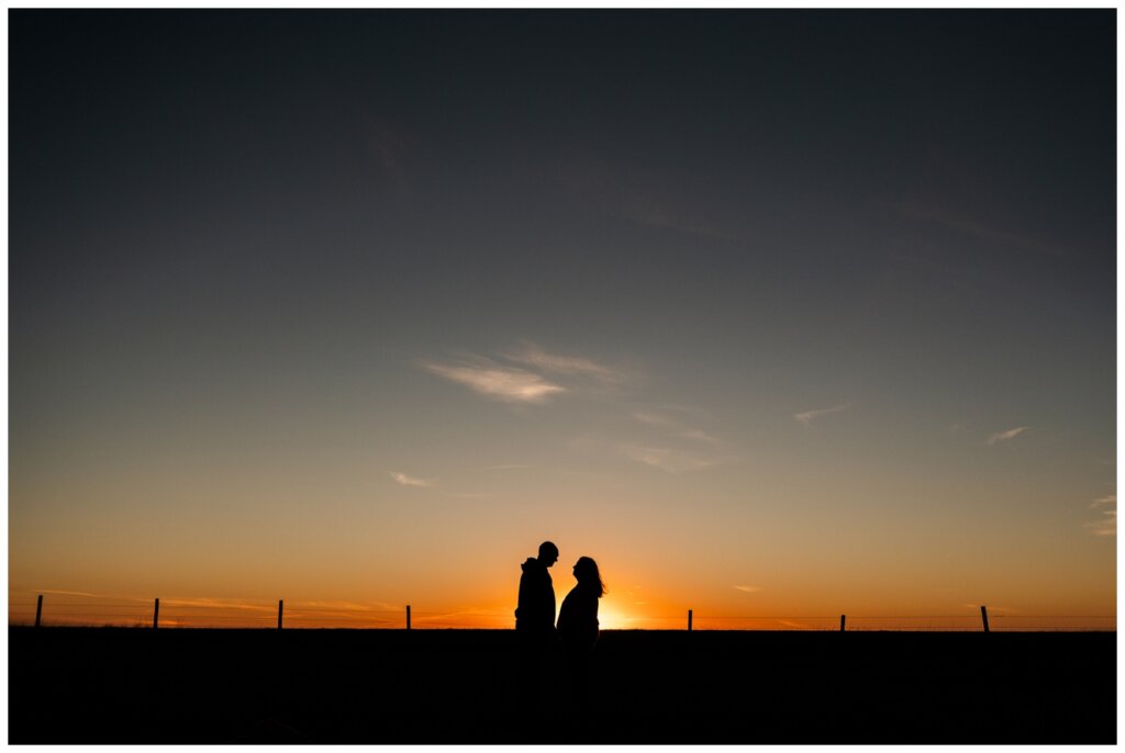 Sheldon & Amy - Wascana Trails - 12 - Couple gazes into each others eyes at sunset