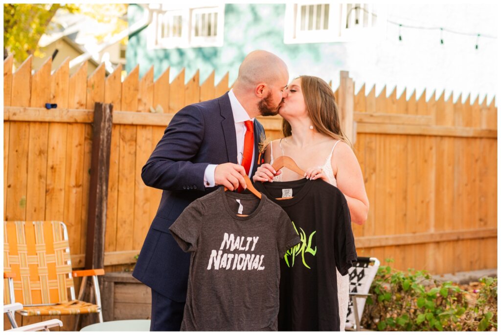 Spencer & Taylor Wedding - 22 - Malty National - Bride & Groom with Malty National Shirts