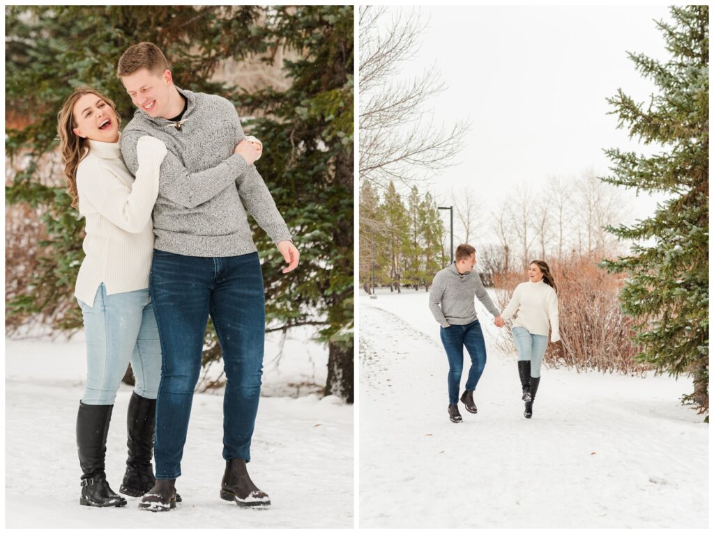 Michael & Briana - Engagement Session - 09 - UofR - Couple having fun in the snow