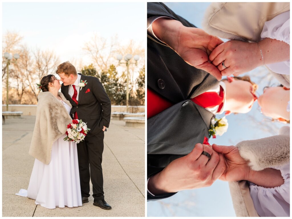 Kenneth & Marrick - Regina Winter Wedding - TC Douglas Building - 016 - Bride & groom hold hands