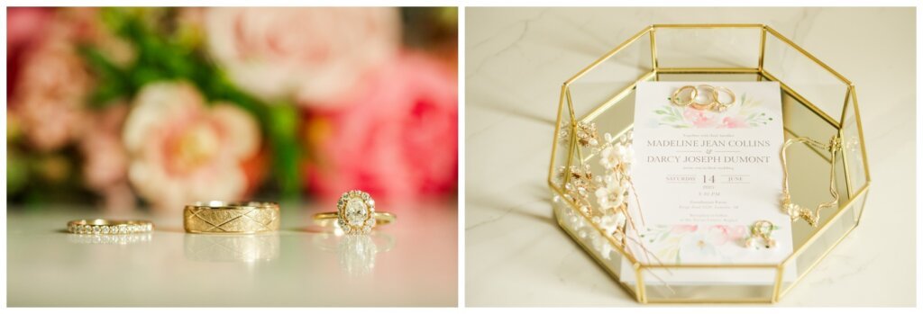 Darcy & Maddie - Regina Summer Wedding - 004 - Gold wedding rings and flowers