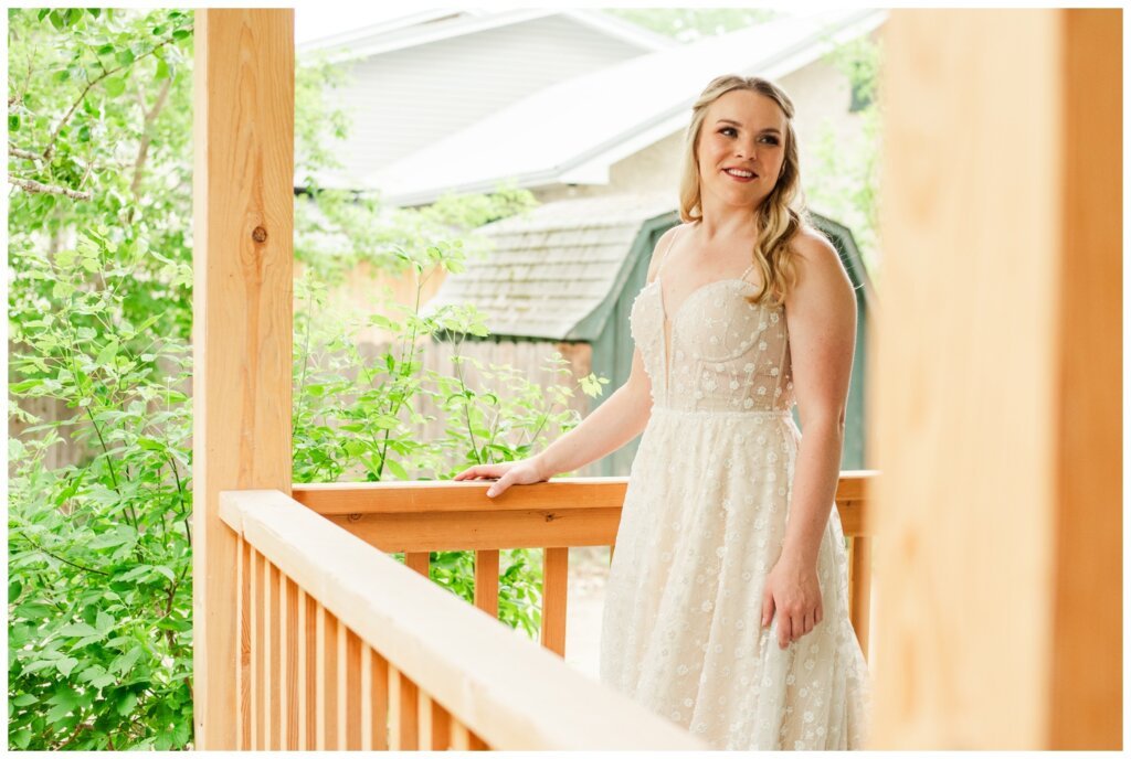 Darcy & Maddie - Regina Summer Wedding - 006 - Bride in her Pronovias gown