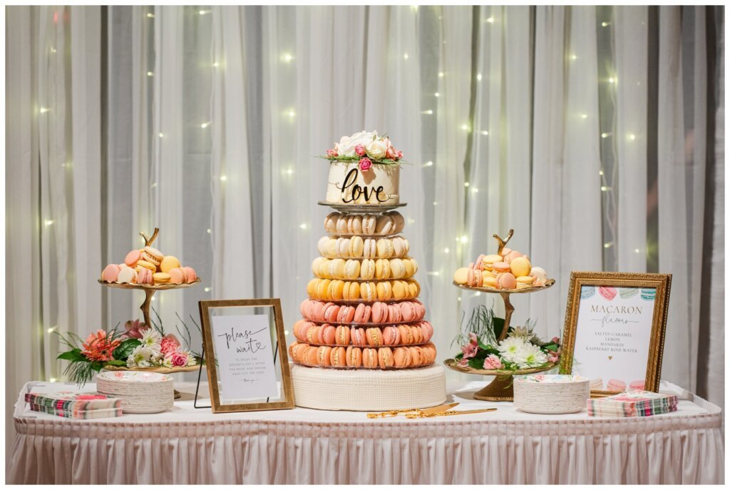 Darcy & Maddie - Regina Summer Wedding - 030 - Turvey Center - Macaron tower
