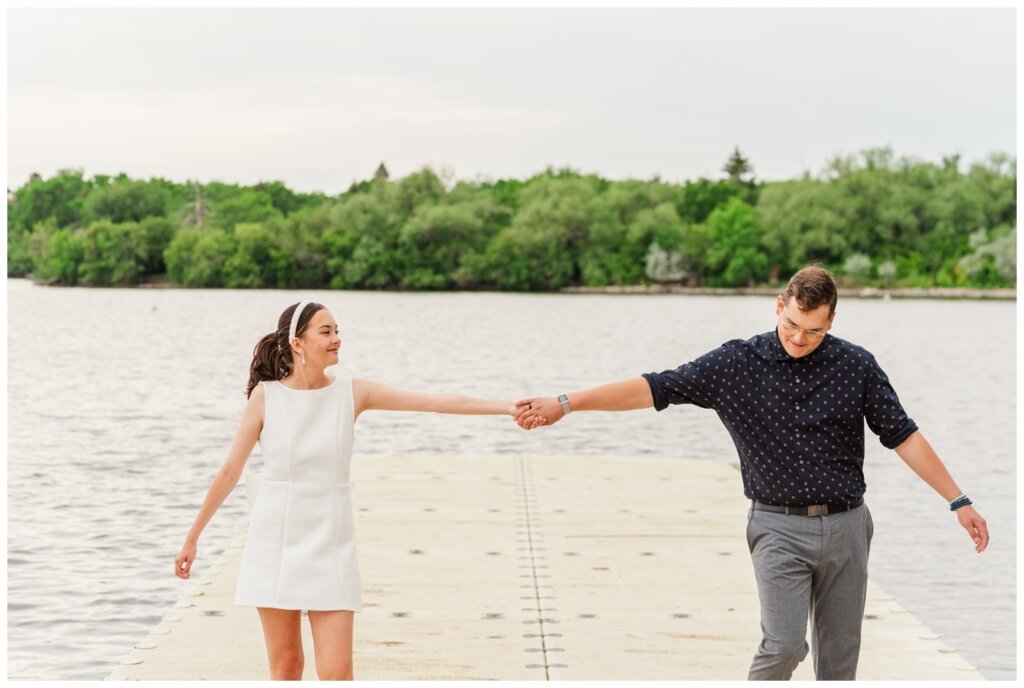 Skylar & Michaela- Regina Engagement - Wascana Park - 005 - Couple goofs around